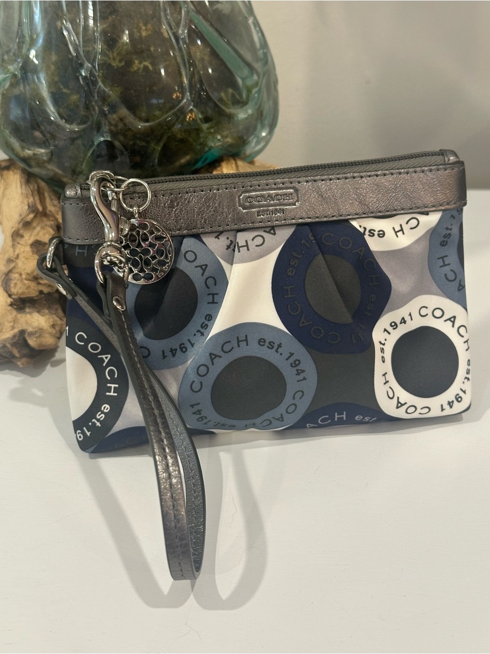 Coach Navy, Gray & Cream Optic C Wristlet
